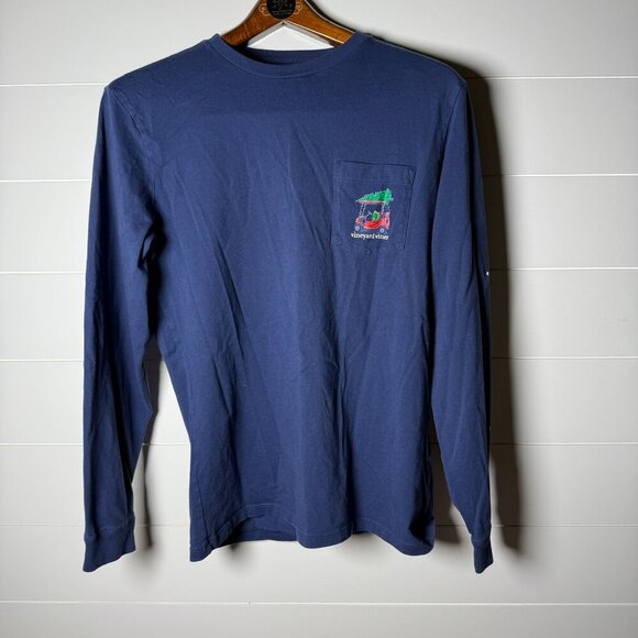 Vineyard Vines Christmas Golf Cart Long Sleeve Pocket Tee- Sz Men's Small - Picture 5 of 6